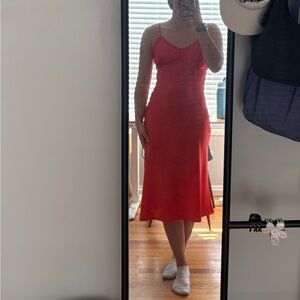 Women’s red satin midi dress
